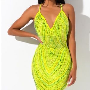 Sexy NWOT rhinestone lime greet spaghetti strap dress.
